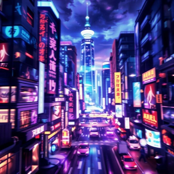 Immerse yourself in the vibrant world of anime with this stunning cityscape wallpaper, where neon lights and futuristic architecture blend in perfect harmony.