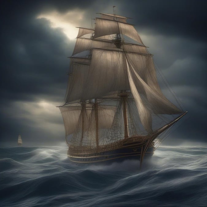 A sailing ship braving the seas in search of adventure.