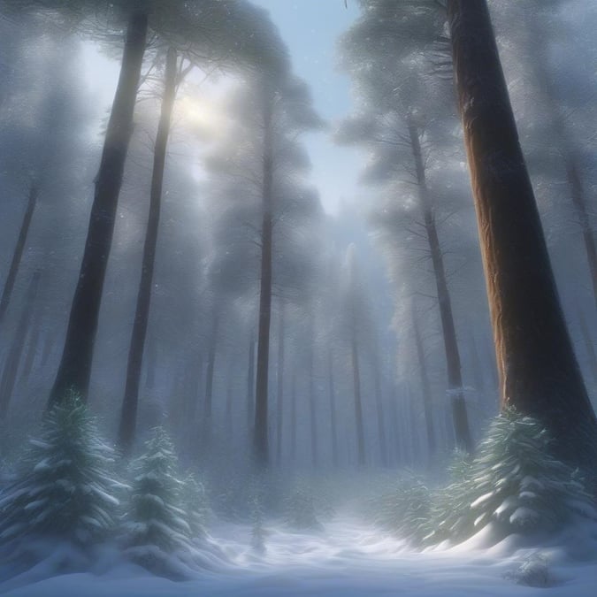 Get into the holiday spirit with this stunning winter forest wallpaper, perfect for your desktop or mobile device.