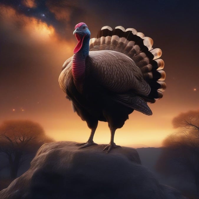 A majestic turkey, the centerpiece of Thanksgiving celebrations, stands proudly against a warm, autumnal backdrop. The scene captures the spirit of giving thanks and sharing with loved ones.