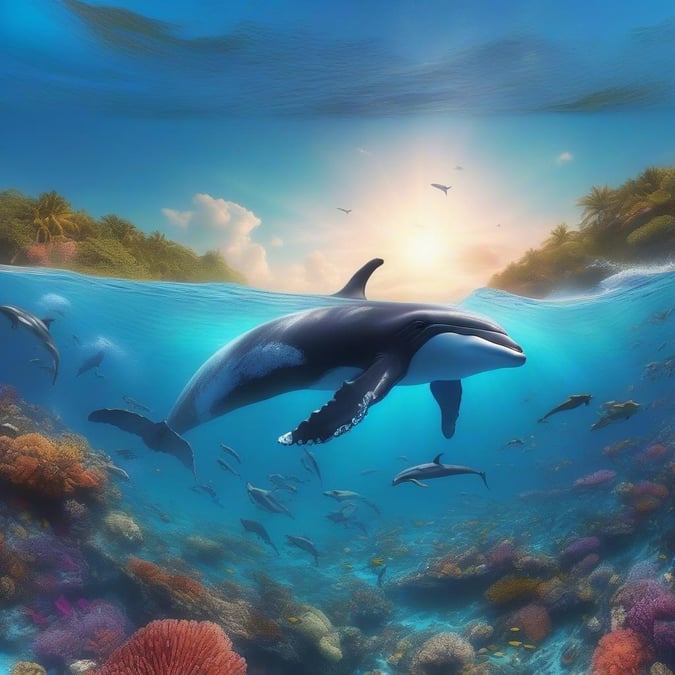 Dive into the depths of this stunning underwater scene, teeming with life and color.