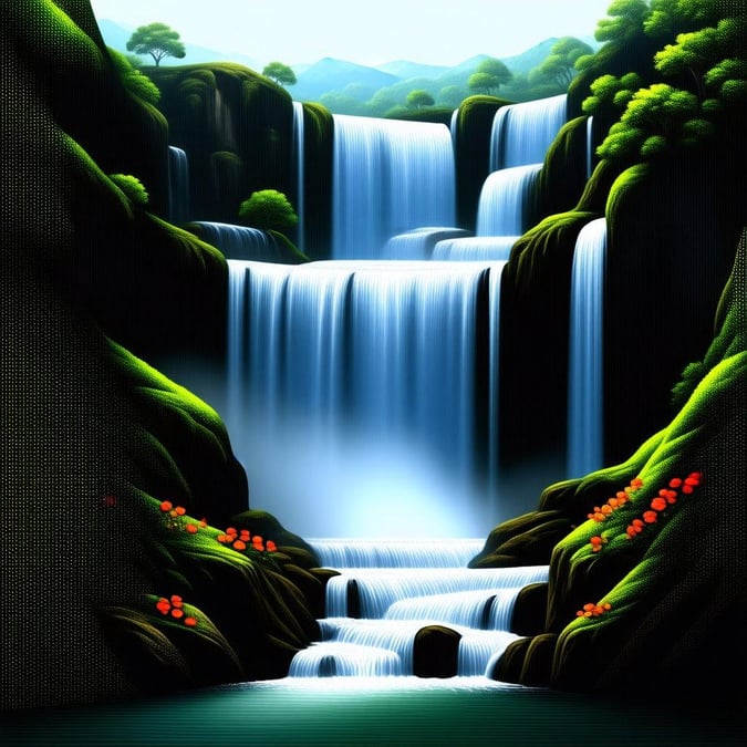 Immerse yourself in the soothing sounds of nature with this stunning waterfall wallpaper, perfect for adding a touch of serenity to your desktop or mobile device.