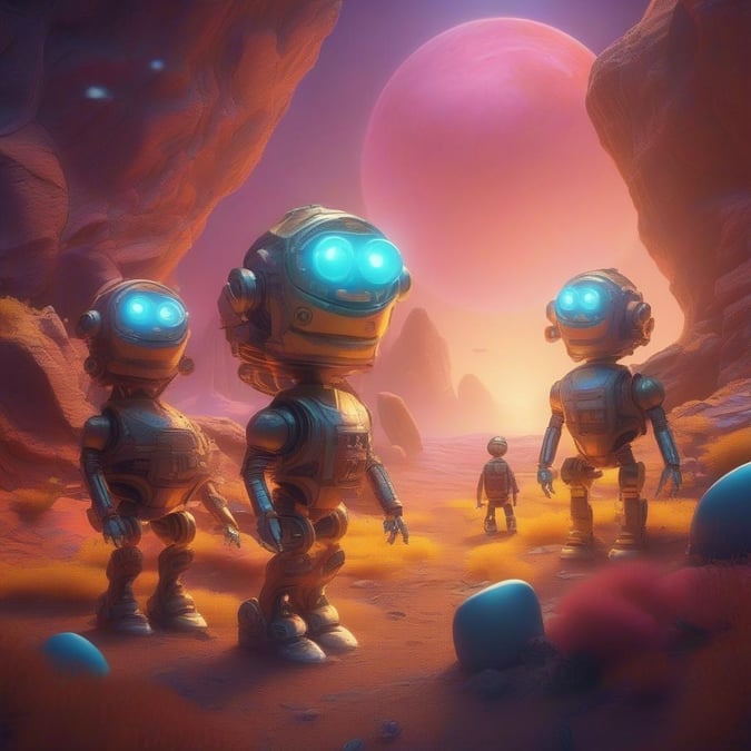 A scene from the Red Planet with robots ready to embark on a journey to discover new horizons.