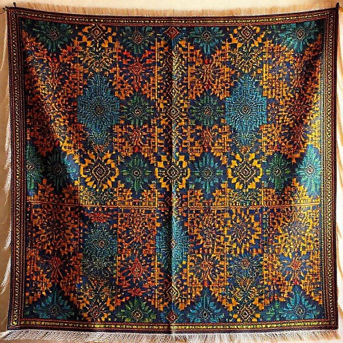 Bringing the richness of traditional arts to your digital space, this vivid tapestry is a celebration of culture and craftsmanship. The intricate patterns and earthy colors are reminiscent of textiles from a bygone era, woven with care and passion into every stitch.