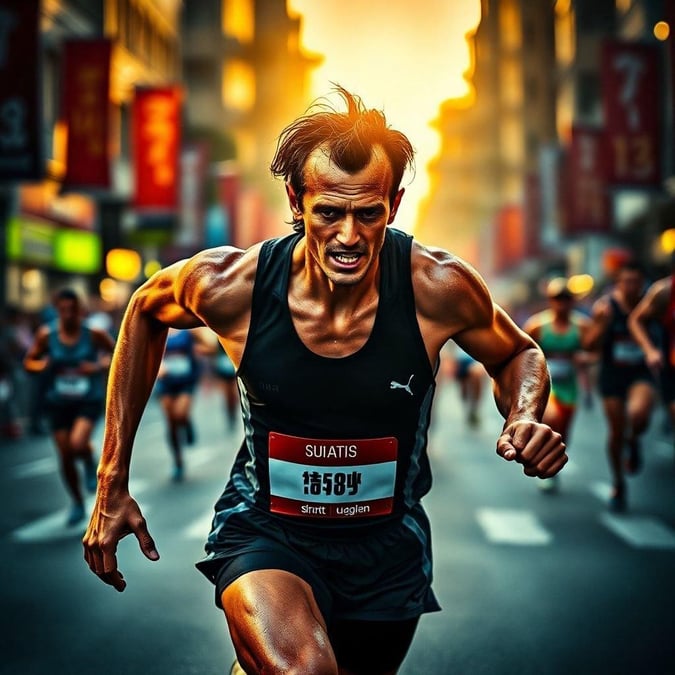 This image captures the intensity and focus of an athlete in the midst of a race, showcasing their determination and skill.