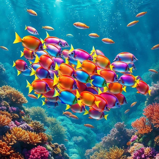 This stunning wallpaper transports you to an underwater world, teeming with life and color. The vibrant fish and coral create a breathtaking scene that's perfect for anyone who loves the ocean.