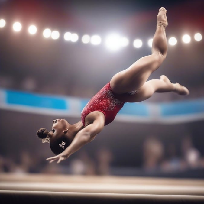 This stunning wallpaper captures the grace and athleticism of a gymnast in mid-air, showcasing their skill and dedication to the sport.