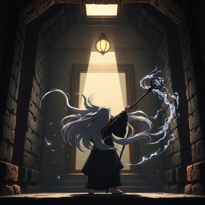 Step into a mystical world with this captivating anime wallpaper, where a skilled sorcerer summons spirits in a dimly lit temple.