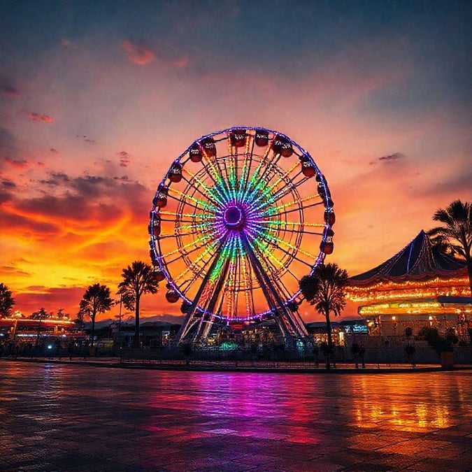 This stunning wallpaper captures the vibrant colors of a carnival sunset, perfect for adding a pop of fun and excitement to your desktop or mobile device.