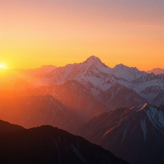 Uma vista deslumbrante do pôr do sol sobre as montanhas, perfeita para um papel de parede de desktop ou móvel.