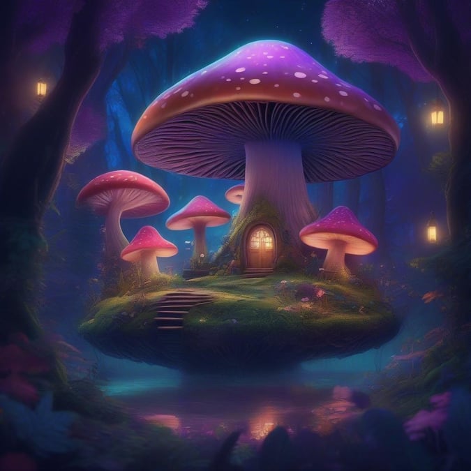 Step into a world of whimsy and wonder with this enchanting wallpaper featuring giant mushrooms and a tiny door. Perfect for kids and cartoon lovers, this image is sure to delight and inspire imagination.