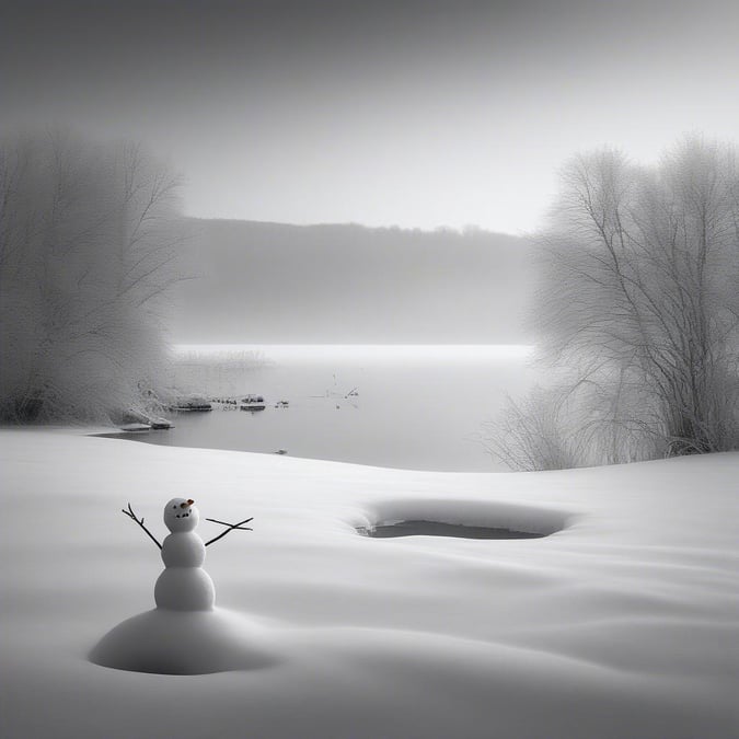 This serene black and white wallpaper captures the beauty of a snow-covered landscape, perfect for adding a touch of winter wonder to your desktop or mobile device.