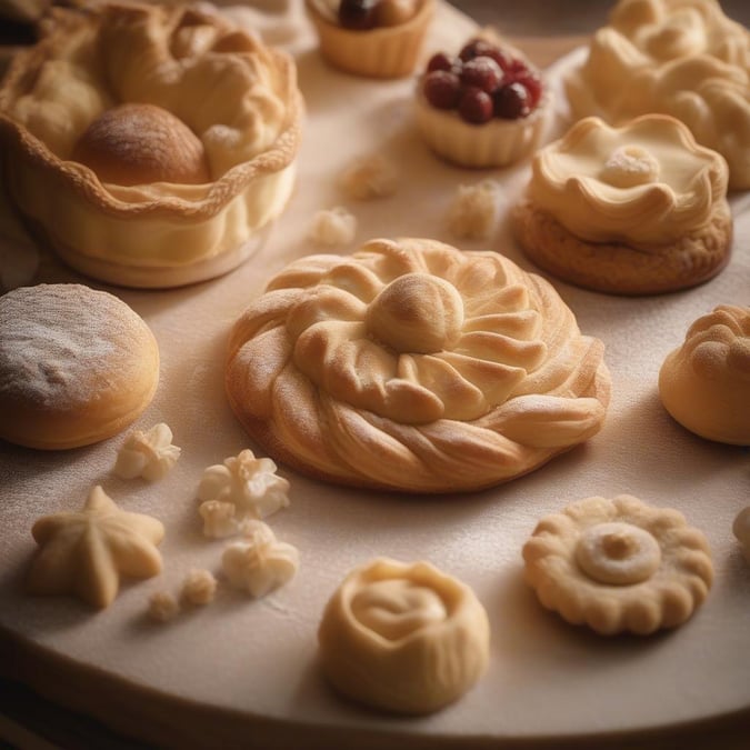 A tempting assortment of baked treats that range from delicate tarts to rich pastries, perfect for a delightful dessert selection.