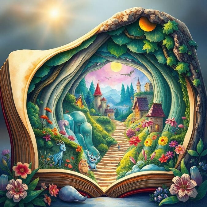 This wallpaper is a fun and imaginative scene that will delight both children and adults alike. The colorful and whimsical design features a fantastical landscape with rolling hills, towering trees, and a bright blue sky. It's perfect for anyone who loves adventure and fantasy.