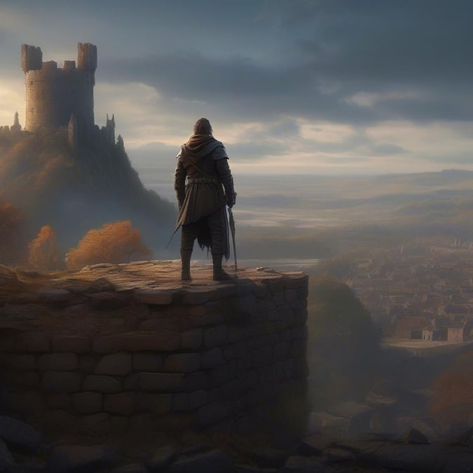 This captivating wallpaper showcases a knight standing guard atop a castle wall, exuding a sense of strength and vigilance. The image is a testament to the enduring spirit of chivalry and the timeless allure of fantasy characters.