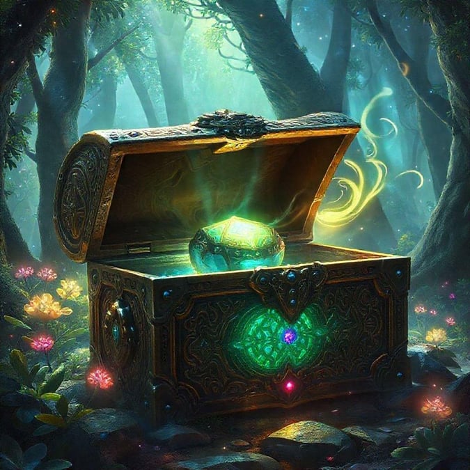 An enchanted treasure chest reveals a mystical elixir. This magical potion could be the key to unlocking hidden powers in fantasy adventures.