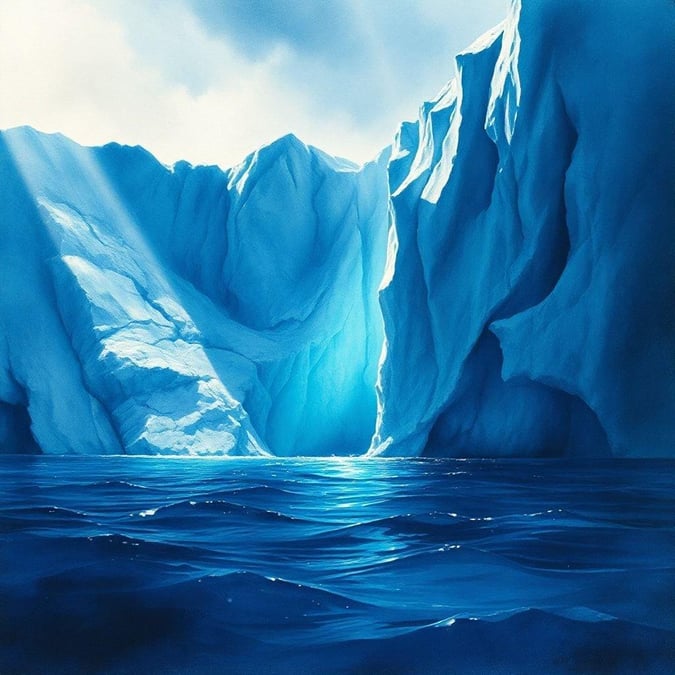 Majestic icebergs in the Arctic Ocean, a serene view of nature's beauty.