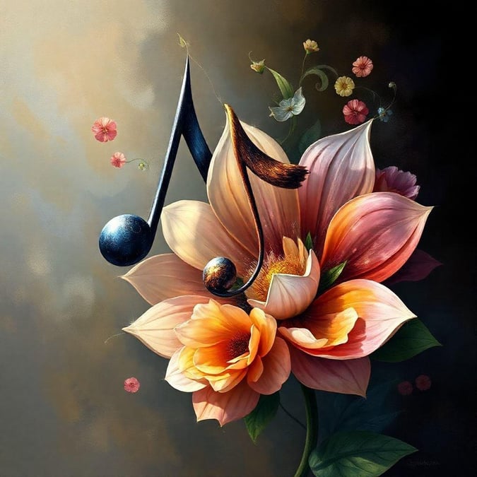 This stunning wallpaper combines the beauty of nature with the harmony of music, creating a unique and captivating visual experience.