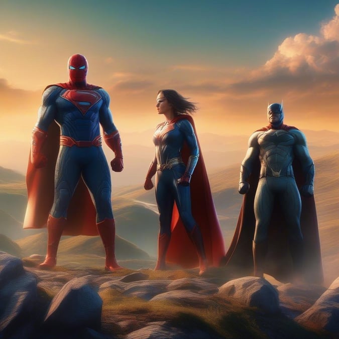 Unleash the power of three iconic superheroes in this epic wallpaper, perfect for desktop and mobile use.