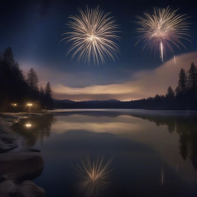 Celebrate the new year with this stunning wallpaper featuring fireworks exploding in the night sky.