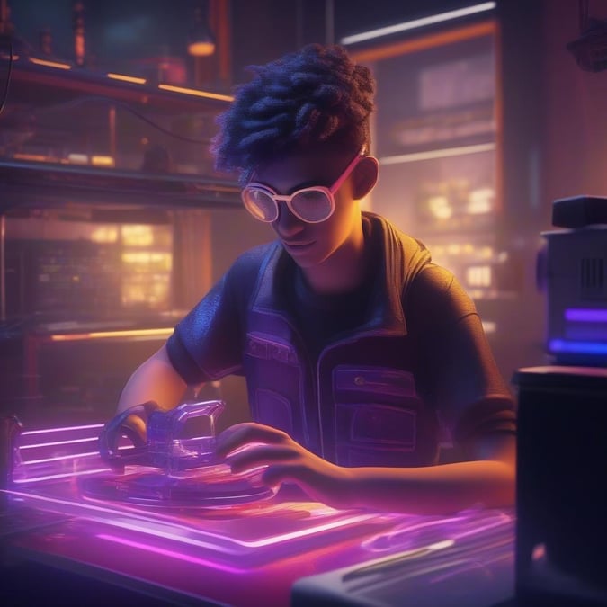 In this back-to-school scene, a young student is engrossed in their studies. Surrounded by the glow of computer screens and the hum of machinery, our hero navigates through an ocean of knowledge.