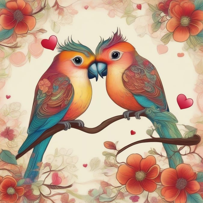 This beautiful wallpaper features two love birds in a romantic pose, perfect for adding a touch of love and affection to your desktop or mobile device. The vibrant colors and intricate details make it a stunning addition to any digital space.