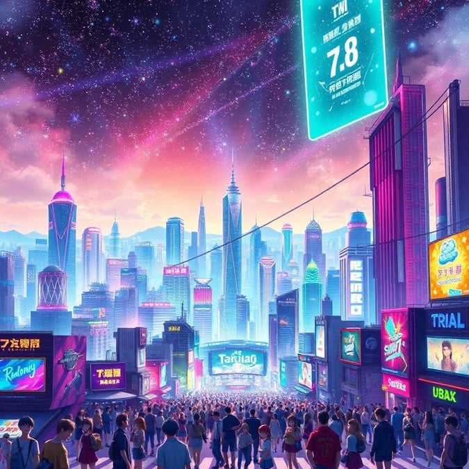 This vibrant anime-inspired cityscape is a stunning backdrop for your digital devices. The neon-lit skyline and holographic advertisement create a futuristic atmosphere that's sure to captivate.