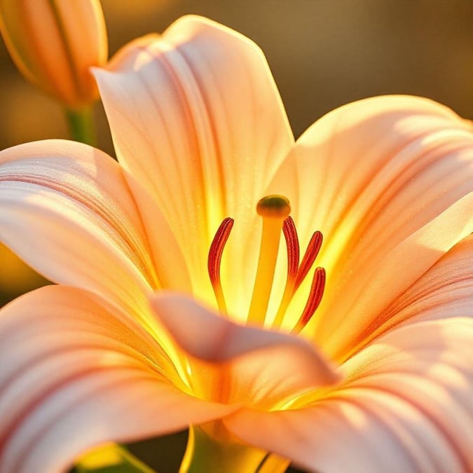 This close-up image captures the stunning detail of yellow lilies, symbolizing joy and new beginnings. The vibrant petals and delicate stamens stand out against a soft golden backdrop, making them perfect for an Easter celebration.