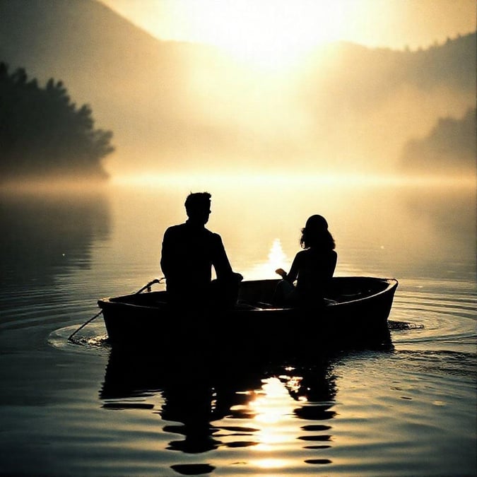 Enjoy the tranquility of a quiet sunset paddle with your partner in this serene setting.