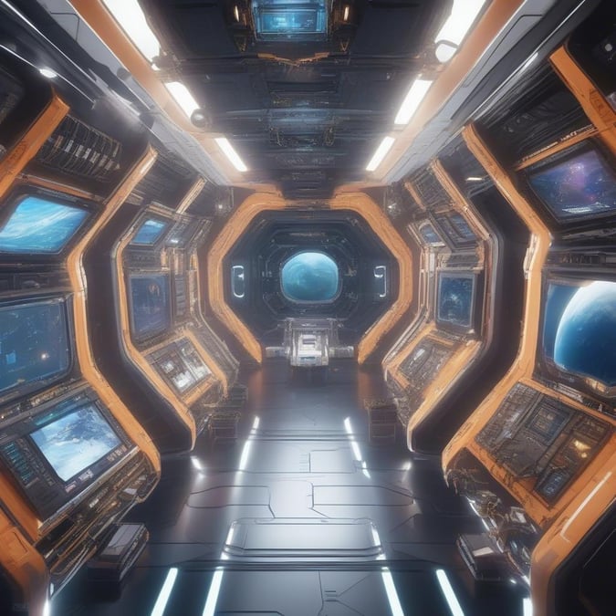 Step into the command bridge of a high-tech starship, ready to navigate the cosmos.