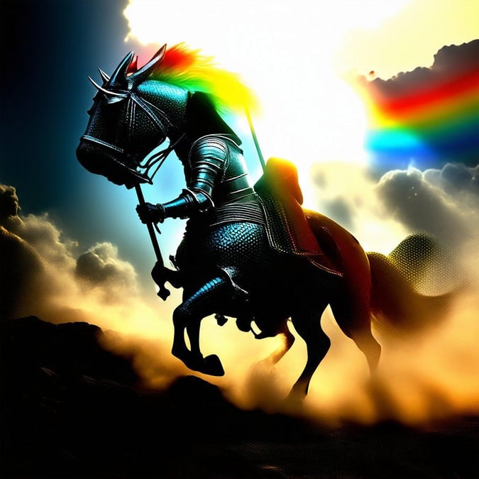 Celebrate the magic of St. Patrick's Day with this knight on a majestic horse, chasing the pot of gold at the end of the rainbow.