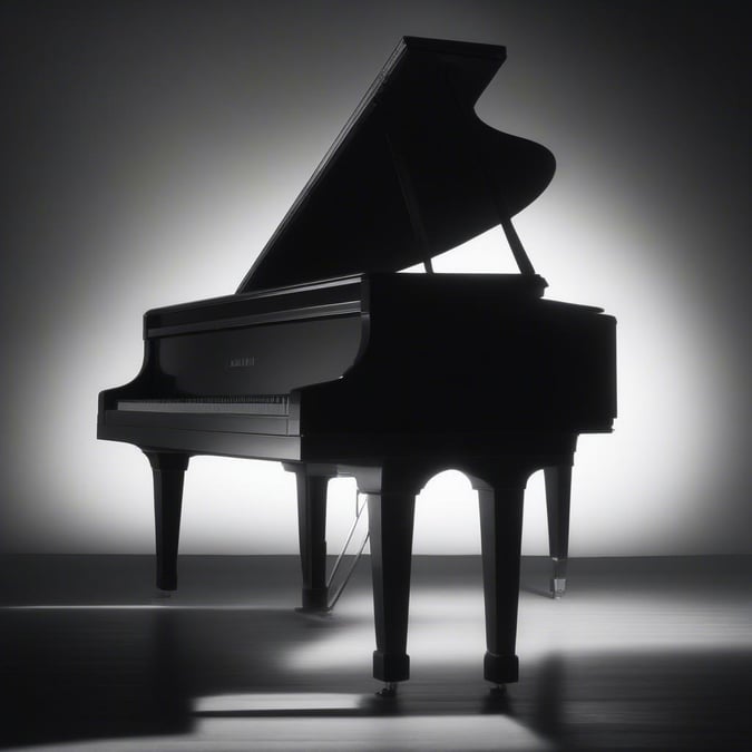 An artistic black and white photograph featuring a grand piano, evoking a sense of timeless elegance.