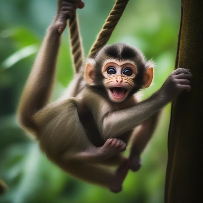 This playful monkey is having the time of its life on a swing, perfect for a Mother's Day wallpaper!