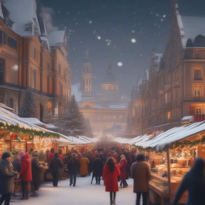 The festive atmosphere in the heart of Prague, with people gathering around stalls laden with holiday goods.