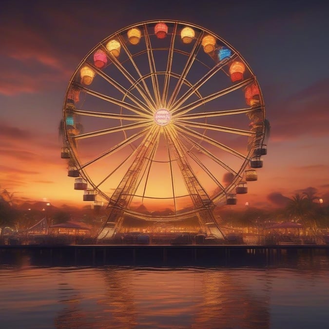 Capture the magic of a summer evening at the carnival with this stunning image of a Ferris wheel at sunset.