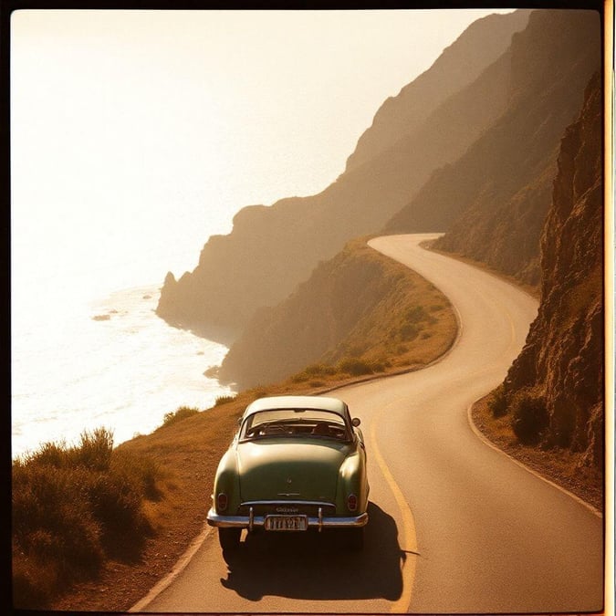 Embark on a classic car journey along the coast, feeling the wind rush through your hair as you drive by the scenic shore.