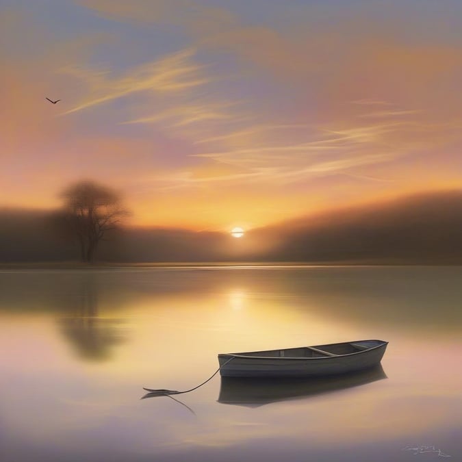 A peaceful lake scene at sunset, perfect for relaxation.