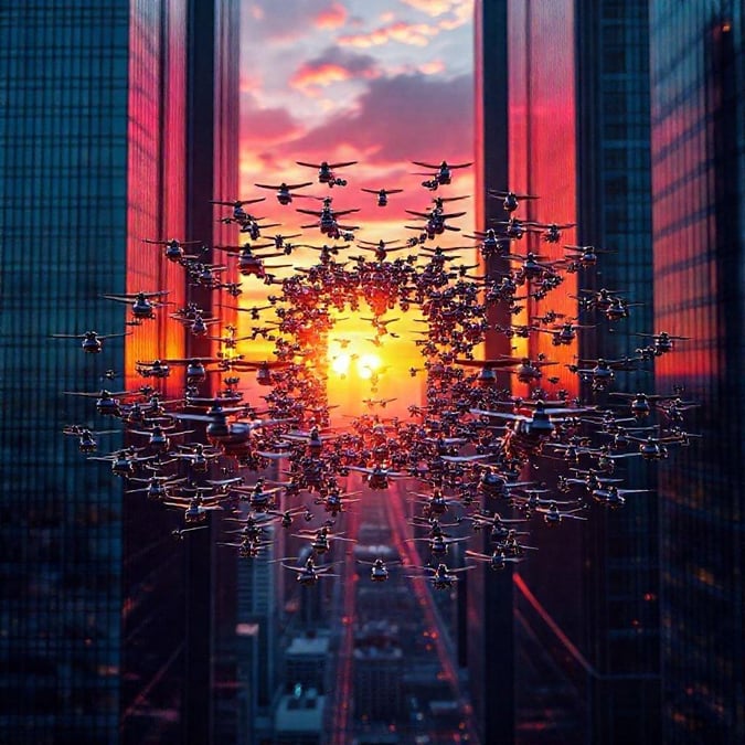 This image is a stunning representation of a futuristic cityscape