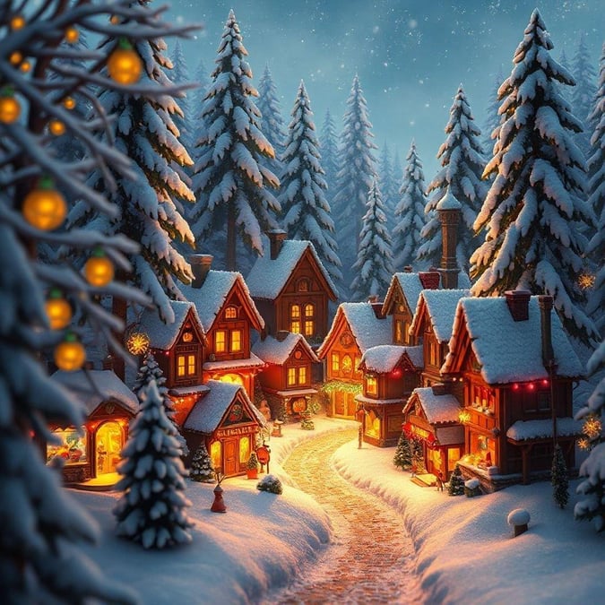 Get into the holiday spirit with this beautiful Christmas village wallpaper. The snow-covered houses and twinkling lights create a magical atmosphere perfect for the season.