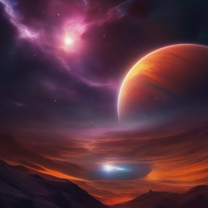 This fantasy planet wallpaper is perfect for anyone who loves science fiction and adventure. The image features a stunning planet with a bright orange and yellow sky, surrounded by a ring of stars and a distant galaxy. The planet's surface is covered in mountains and valleys, with a large lake in the center. The image is rendered in a realistic style, with detailed textures and shading that give it a sense of depth and dimensionality. Whether you're a fan of science fiction or just looking for a unique and eye-catching wallpaper, this fantasy planet image is sure to impress.