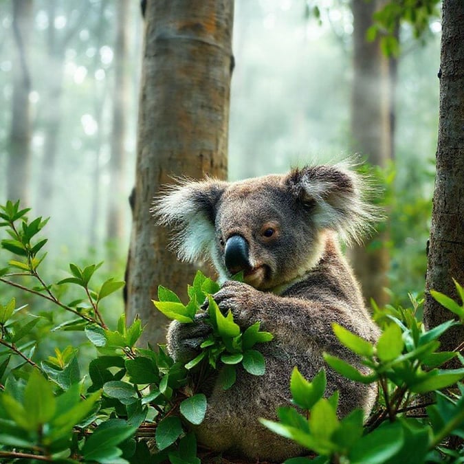 This stunning wallpaper features a koala in its natural habitat, surrounded by lush greenery and vibrant flowers. The image showcases the beauty of nature and the majesty of these amazing animals.