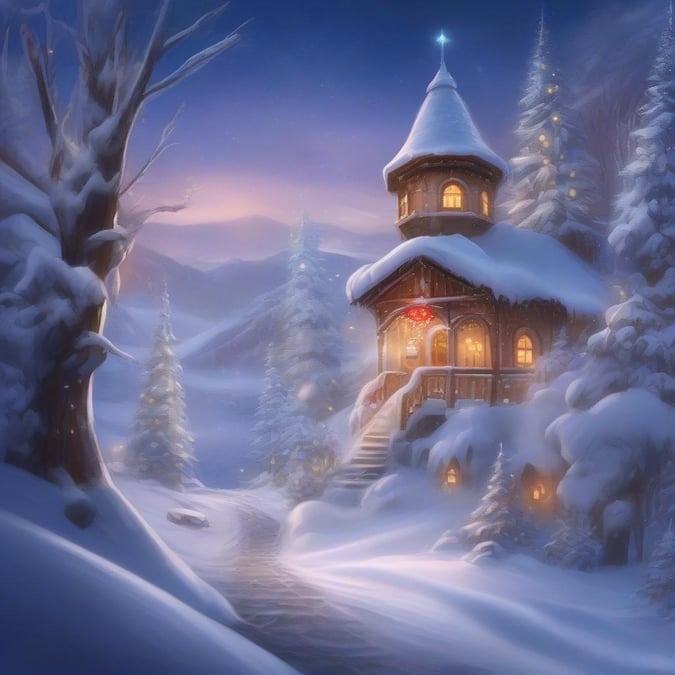 Get into the holiday spirit with this beautiful Christmas wallpaper, featuring a serene snowy landscape and a cozy cabin.