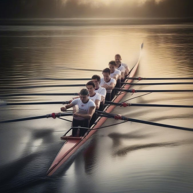 This image captures the intensity and teamwork of a rowing team in action, perfect for desktop and mobile wallpapers.