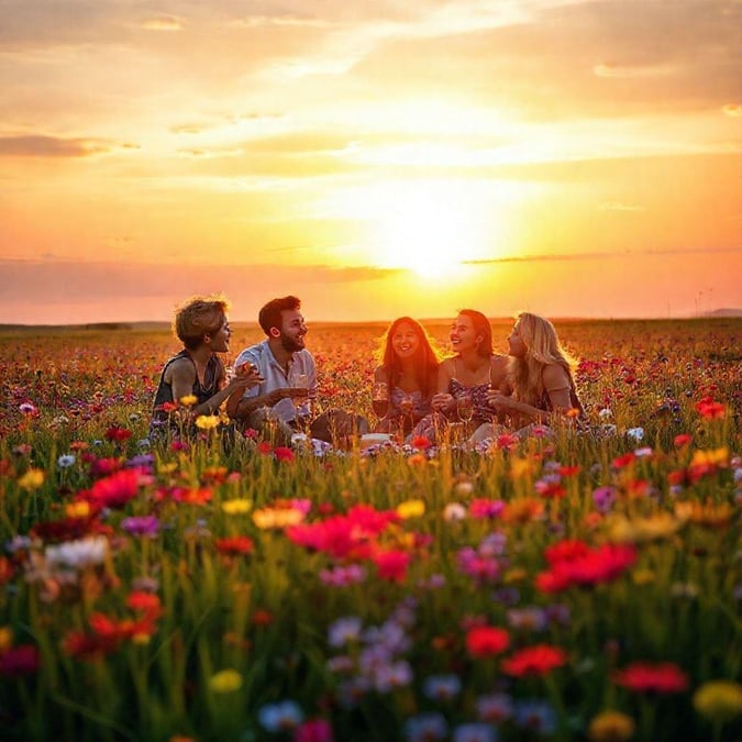 A beautiful sunset in a field of flowers, perfect for your desktop or mobile wallpaper.