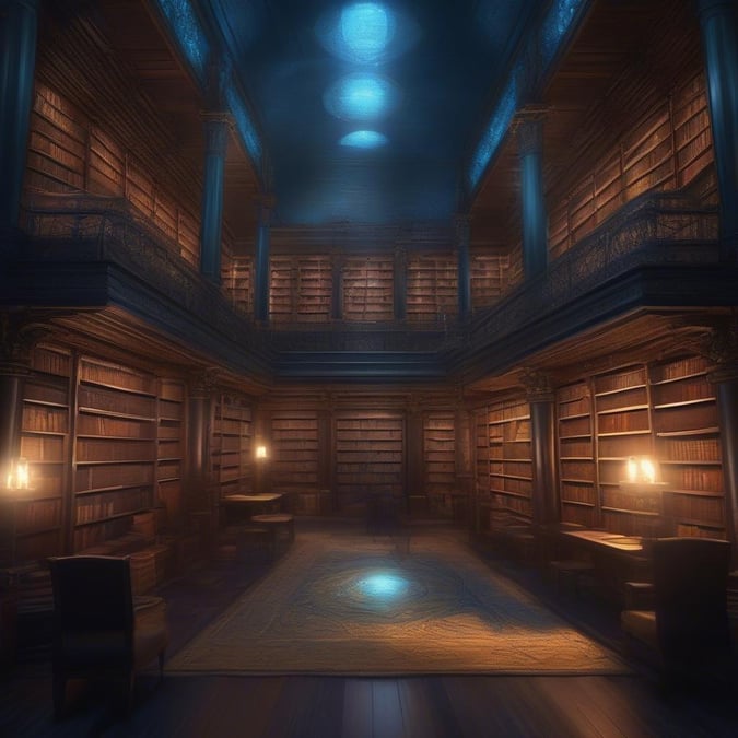 An ancient library with high ceilings, dim lighting, and rows of old books that give off a sense of mystery and historical knowledge.