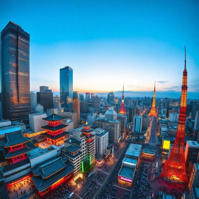 The vibrant energy of a lively East Asian city at night, with towering skyscrapers and a myriad of illuminated signs.