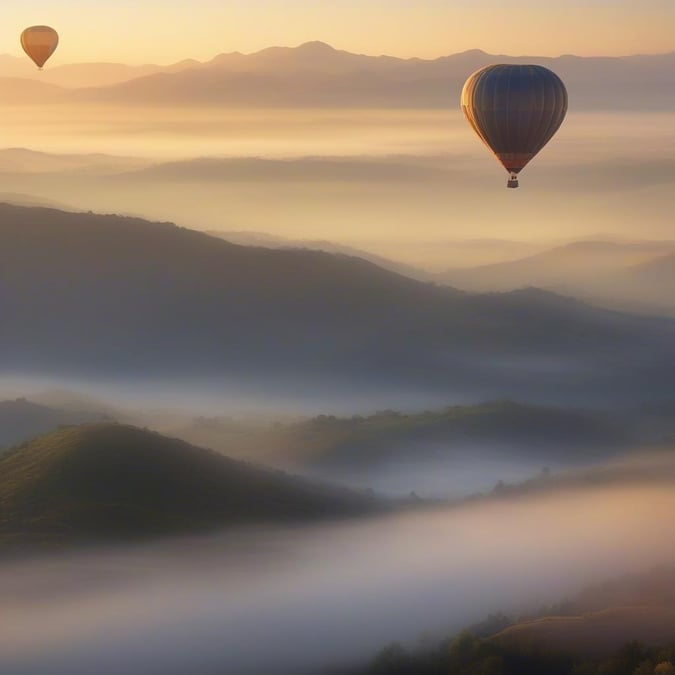 Experience the thrill of hot air ballooning over majestic mountains with this stunning wallpaper. The serene landscape and vibrant colors make it perfect for desktop and mobile use, capturing the essence of travel and adventure.