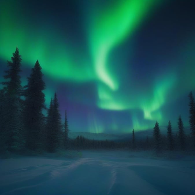 This stunning wallpaper captures the breathtaking beauty of the Aurora Borealis, also known as the Northern Lights. The vibrant green lights dance across the night sky, creating a mesmerizing display of natural wonder.