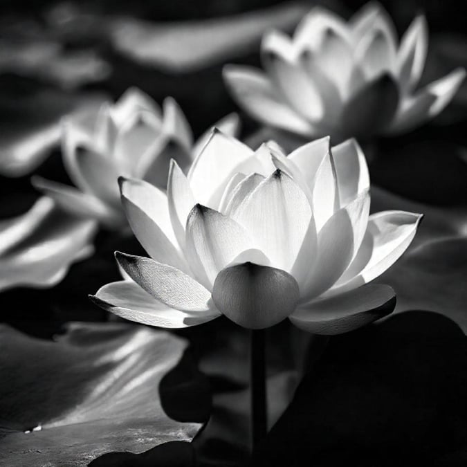 This beautiful black and white wallpaper features a stunning lotus flower, perfect for adding a touch of elegance to your desktop or mobile device.