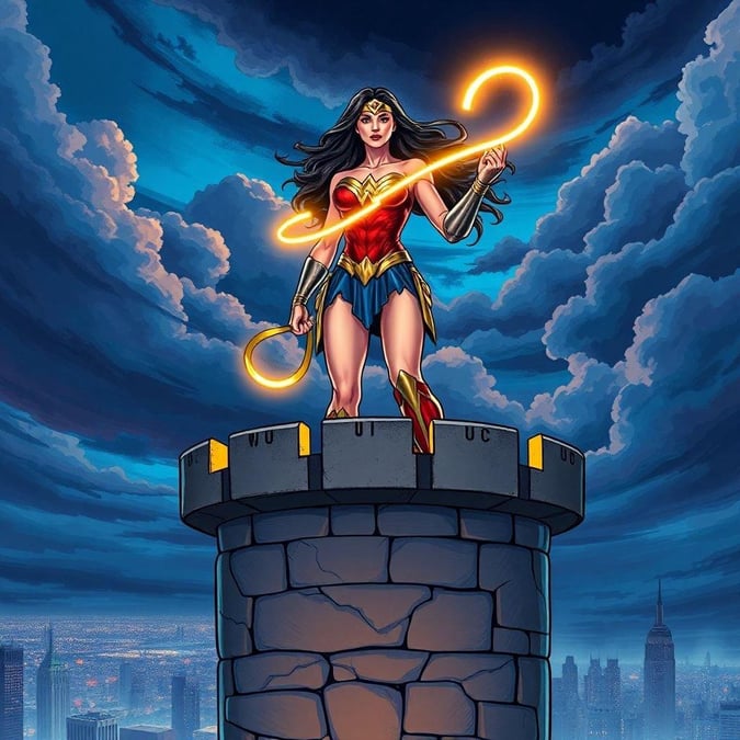 Supergirl, an iconic superheroine, is ready to save her city. With a dynamic pose and glowing eyes, she demonstrates courage and readiness for any challenge that comes her way.